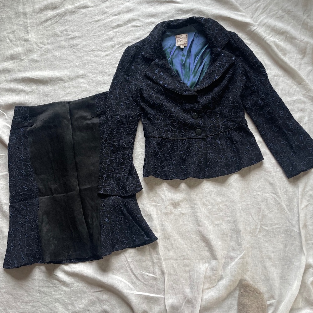 Nanette Lepore - Embroidered Suit - Black and Blue - Sz 4